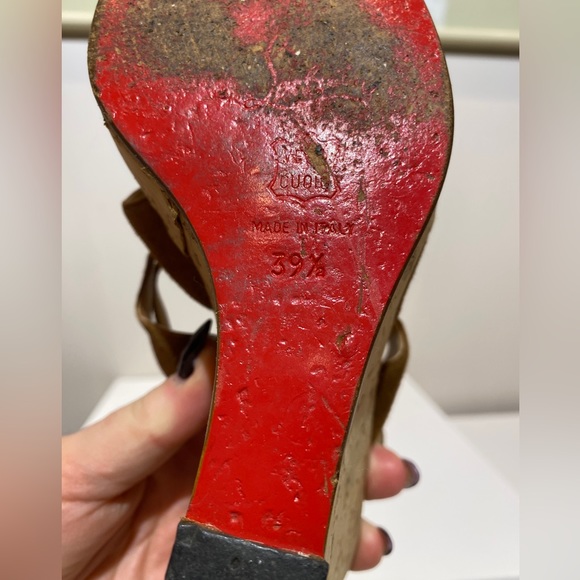 Christian Louboutin Wedge Slingback Sandals 8.5 Red Sole Cork Adjustable Strap - Picture 2 of 9